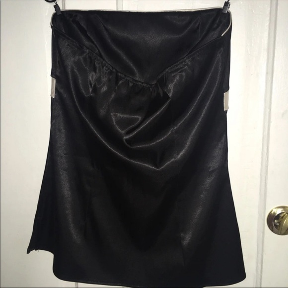 Strapless Dress Top/Black Satin with White Satin Bow Under Bust/No Size/Stretchy - Picture 4 of 4